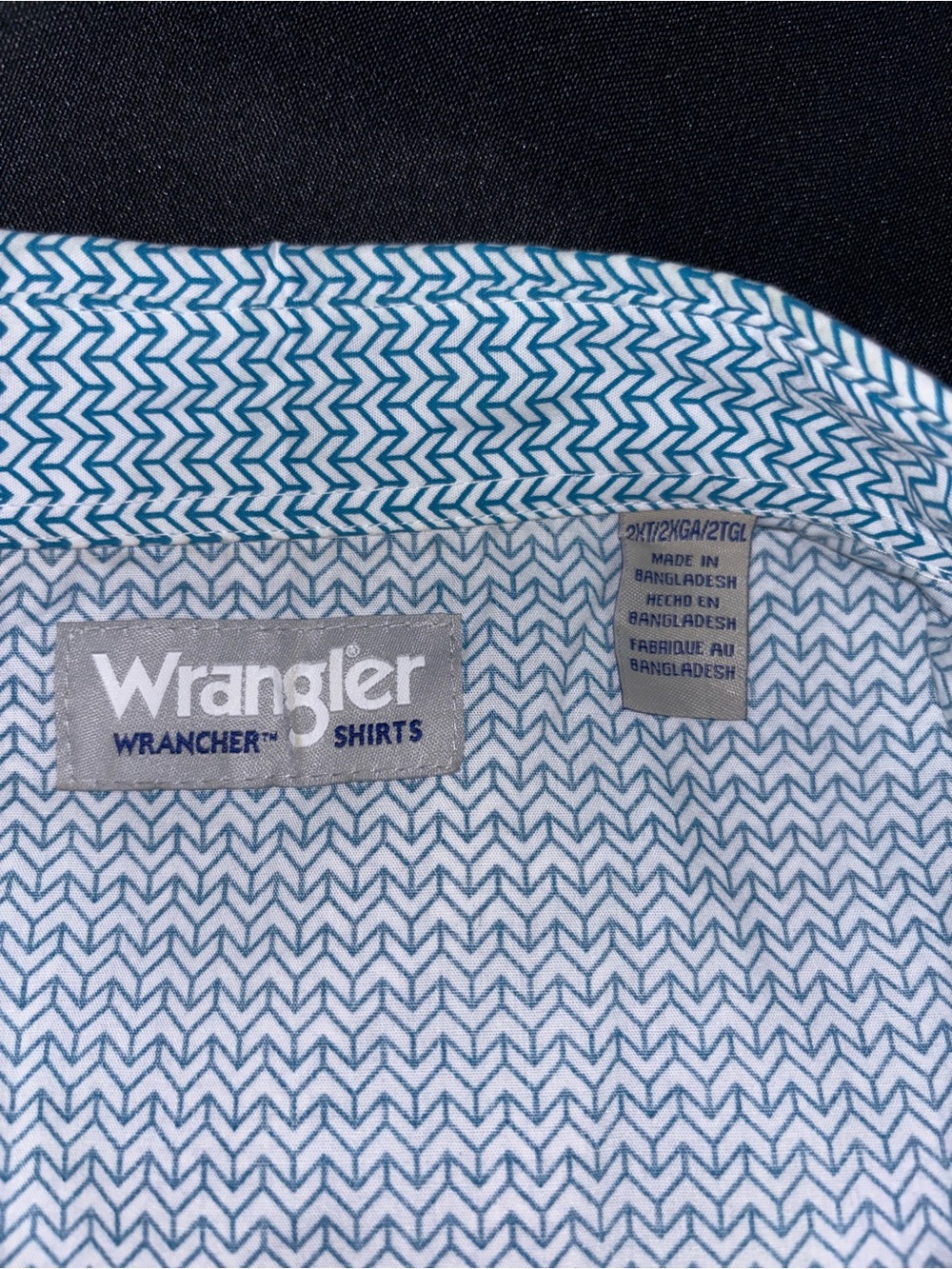 Wrangler Wrancher Men’s 2XT Big & Tall Blue Geometric Button-Up Shirt Pockets